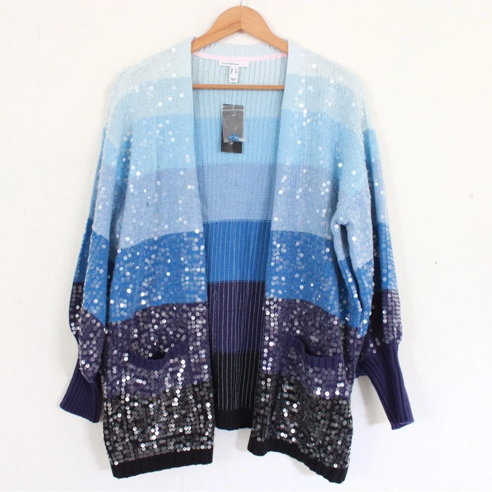 Isaac Mizrahi Live! Multistripe Blue Cardigan